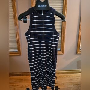Old Navy Navy and White Striped Midi Dress